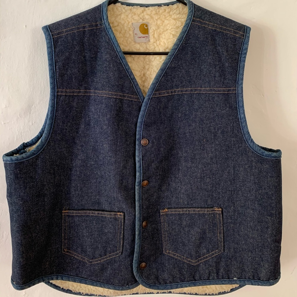 Vintage Carhartt Denim Vest | Sherpa Lining | XL